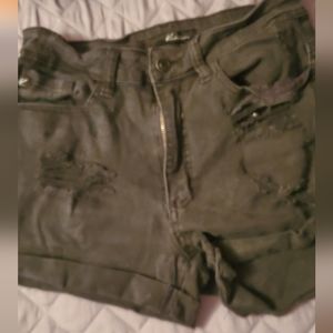 Black distressed shorts